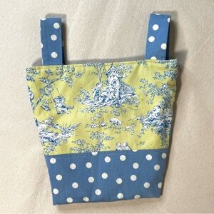 Handmade Polka Dot w/ Blue White Toile Print Snap Strap Tote